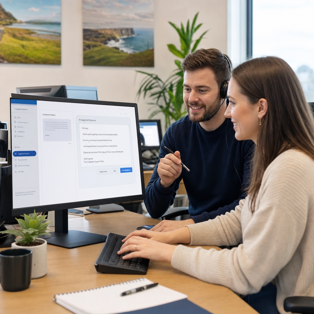 Irish customer support team using generative AI to draft enquiry replies