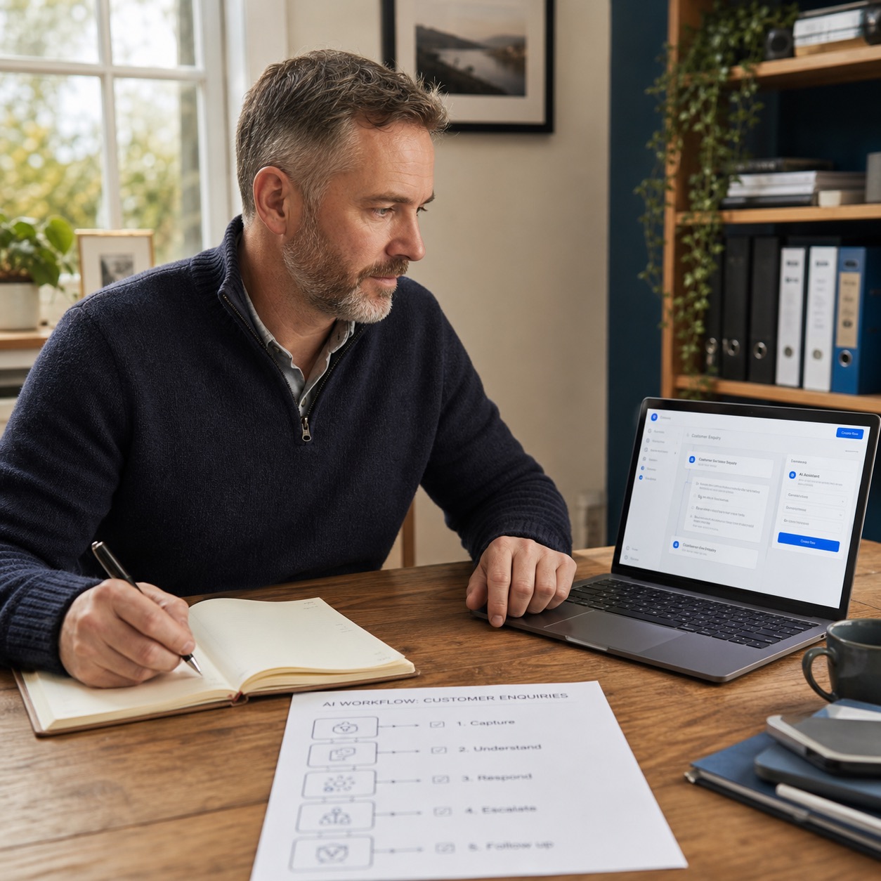 SME owner mapping a first generative AI workflow for customer enquiries